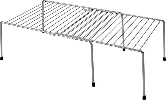 Zilverkleurige Metaltex Adapto plankverhoger met uitschuifbaar draadplateau