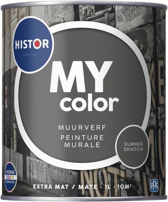 Histor MY Color Muurverf Extra Mat - Reinigbaar - Extra Dekkend - 1L - Summer Shadow - Donkergrijs