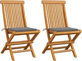 Medina Tuinstoelen 2 st met grijze kussens massief teakhout