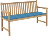 Medina Tuinbank met blauw kussen 150 cm massief teakhout