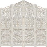 Medina Kamerscherm met 4 panelen handgesneden 160x165 cm mangohout wit