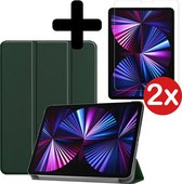 iPad Pro 2021 Hoes (11 inch) Book Case Hoesje Met 2x Screenprotector Glas - Donker groen