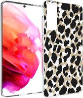 iMoshion Hoesje Geschikt voor Samsung Galaxy S21 FE Hoesje Siliconen - iMoshion Design hoesje - Goud / Zwart / Golden Leopard