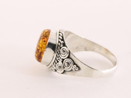 Bague artisanale en argent avec ambre - taille 17