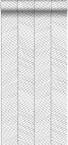 ESTAhome behang visgraat-motief zwart wit - 139106 - 0.53 x 10.05 m