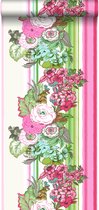 ESTAhome behang vintage bloemen roze en limegroen - 138115 - 53 cm x 10,05 m