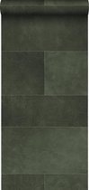 Origin vlies wallpaper XXL tegelmotief met leer look donkergroen - 357239 - 0.5 x 8.37 m