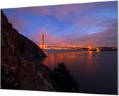 Wandpaneel Goldengate Bridge baai  | 100 x 70  CM | Zwart frame | Wand-beugels (27 mm)