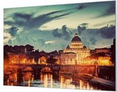 Wandpaneel St Pieter bij nacht Vaticaan Rome  | 100 x 70  CM | Zilver frame | Wand-beugels (27 mm)