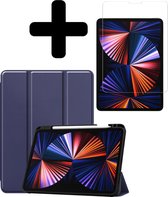 Hoes Geschikt voor iPad Pro 2021 (11 inch) Hoes Luxe Hoesje Case Met Uitsparing Geschikt voor Apple Pencil Met Screenprotector - Hoesje Geschikt voor iPad Pro 11 inch (2021) Hoes Cover - Donkerblauw