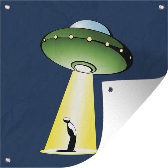 Een UFO die een persoon inspecteert