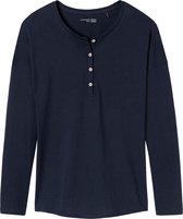 SCHIESSER dames Mix+Relax T-shirt - lange mouw - O-hals met knoopsluiting - donkerblauw -  Maat: 4XL