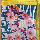 Lange zijde sjaal Animali|Groen geel bloemenprint luipaardprint