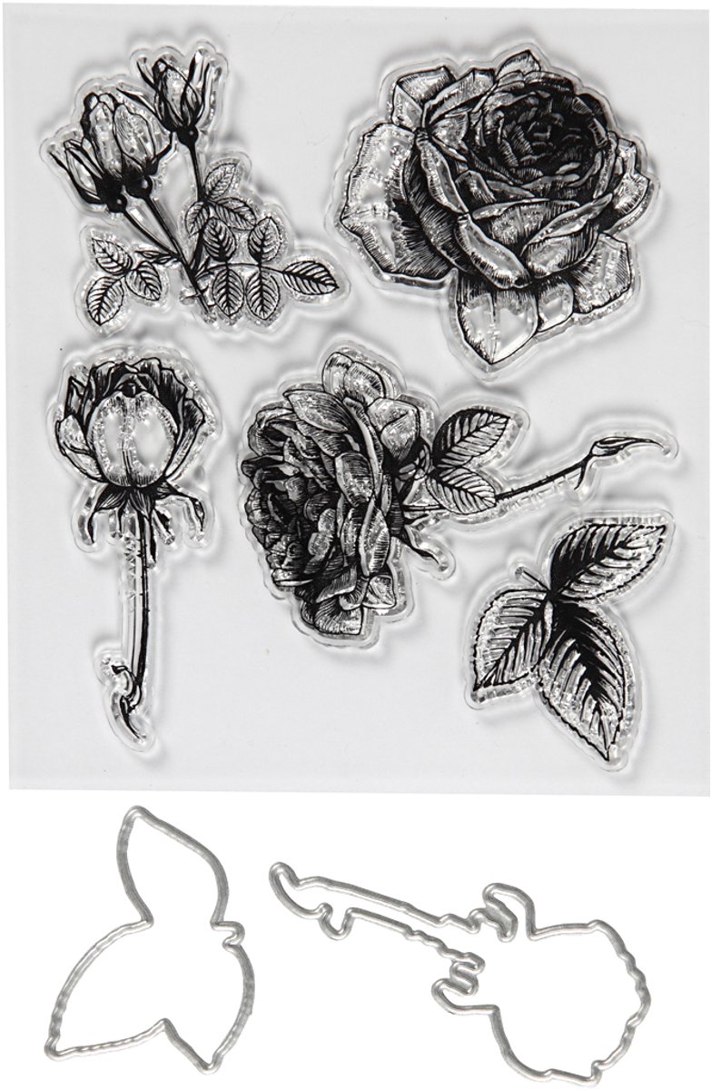 Stempels en snijmallen, bloemen, afm 4-6,5 cm, 1doos/ 1 doos