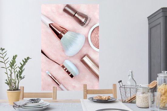 Sticker Muursticker Flat lay Beauty - Pinceaux de Maquillage - 80x120 cm - feuille autocollante - sticker mural repositionnable