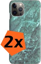 Hoes voor iPhone 11 Pro Max Hoesje Marmeren Case Hardcover Marmer Backcase - Hoes voor iPhone 11 Pro Max Marmer Hoes - Groen - 2 Stuks