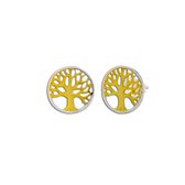 Zilveren oorbellen | Oorstekers | Gold plated oorstekers, tree of life