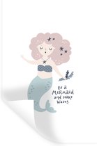 Sticker Muursticker Illustration pour enfants - Illustration pour enfants d'une sirène avec citation Soyez une sirène et faites des vagues - 60x90 cm - film autocollant - sticker mural repositionnable