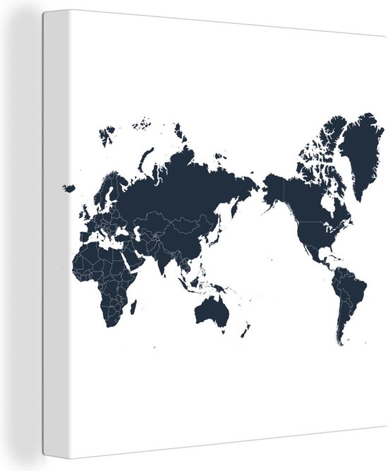Canvas Wereldkaart - 20x20 - Wanddecoratie Donkerblauwe wereldkaart met Azië in het midden