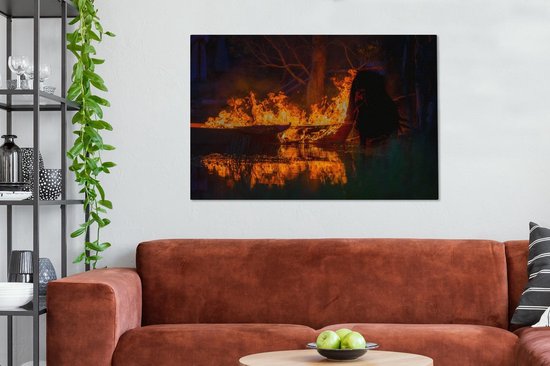 Burning Viking ship 120x80 cm - Tirage photo sur toile (Décoration murale salon / chambre)