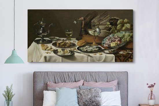 Nature morte avec tarte à la dinde - Peinture de Pieter Claesz 160x80 cm - Tirage photo sur toile (Décoration murale salon / chambre)