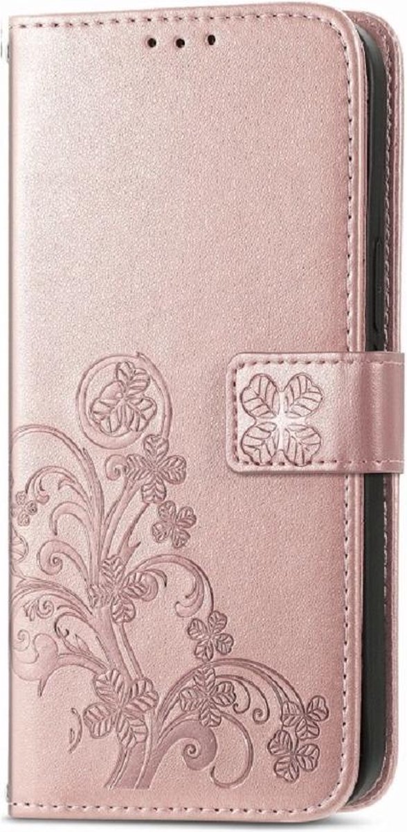 Klavertje vier roze agenda wallet case hoesje Xiaomi Redmi Note 10 4G / Note 10S