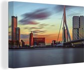 Canvas schilderij 140x90 cm - Wanddecoratie Rotterdam - Brug - Skyline - Oranje - Muurdecoratie woonkamer - Slaapkamer decoratie - Kamer accessoires - Schilderijen