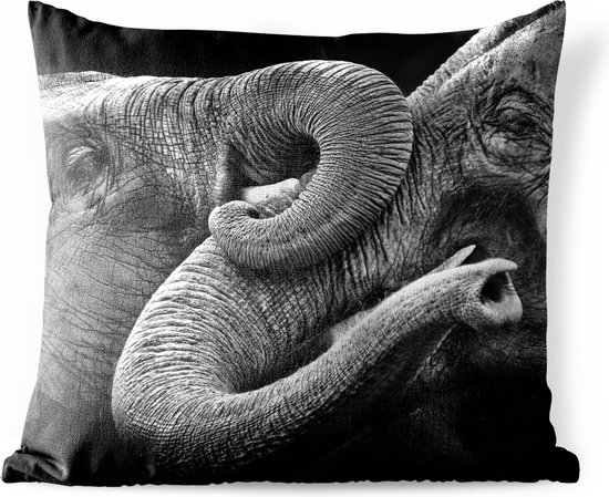 Buitenkussens - Tuin - Zwart-wit portret van twee olifanten - 50x50 cm