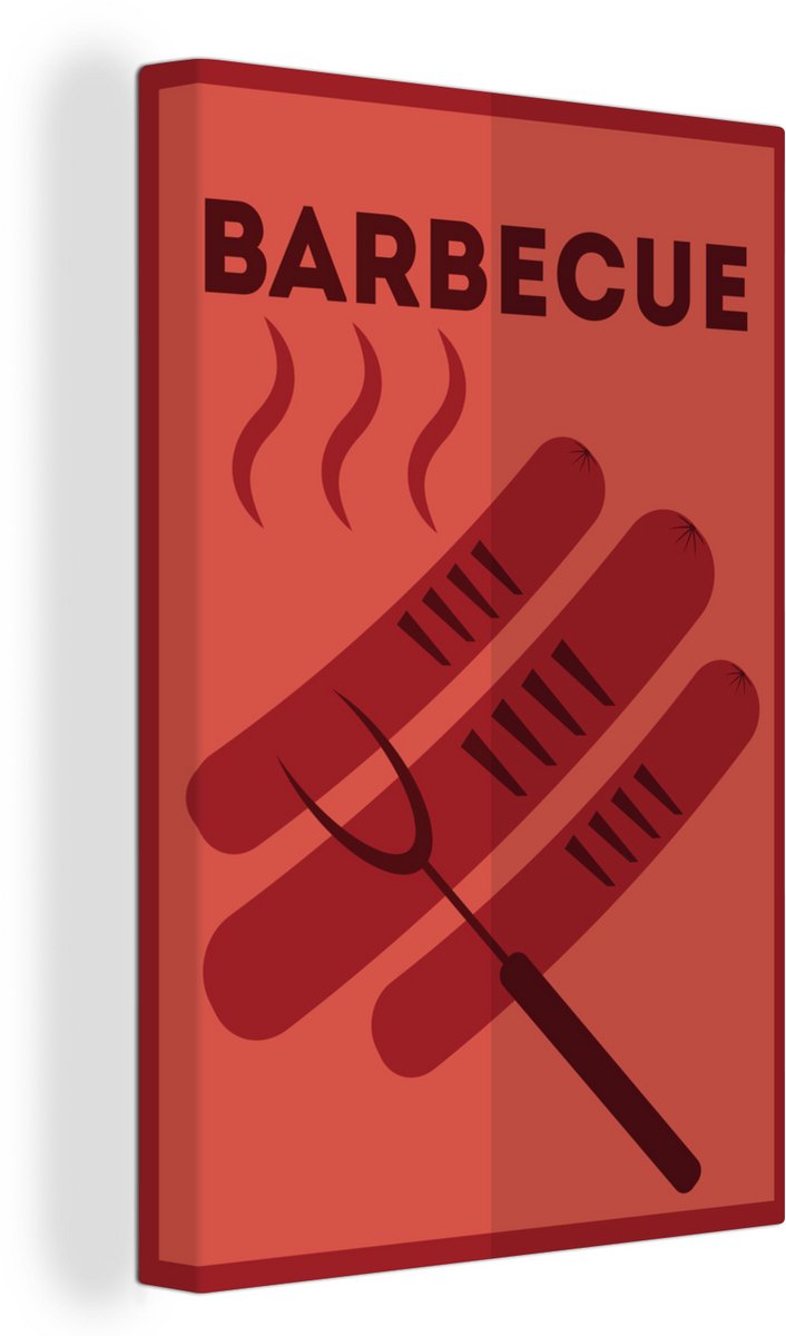 Canvas Schilderij Barbecue illustratie met worsten - 80x120 cm - Wanddecoratie