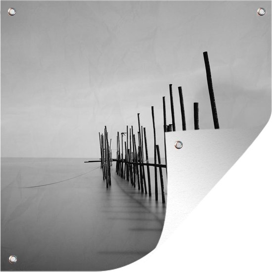 Toile de jardin Photo de ponton en bois en eau calme - 100x100 cm