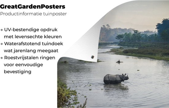 Rhino traverse la rivière dans le parc national de Chitwan au Népal Affiche de jardin 120x80 cm - Toile de jardin / Toile d'extérieur / Peintures pour l'extérieur (décoration de jardin)