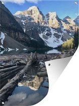Muurdecoratie buiten Moraine Lake weerspiegeld de bergen in Canada - 120x160 cm - Tuindoek - Buitenposter