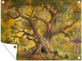 Muurdecoratie buiten Olieverf schilderij van een magische boom - 160x120 cm - Tuindoek - Buitenposter