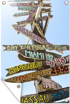 Tuinposter 40x60 cm - Tuindecoratie houten richtingsbord in Key West - Poster voor in de tuin - Buiten decoratie - Schutting tuinschilderij - Tuindoek muurdecoratie - Wanddecoratie balkondoek