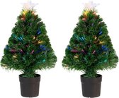 2x stuks fiber optic kerstbomen/kunst kerstbomen met verlichting en ster piek 90 cm - Fibre kerstbomen