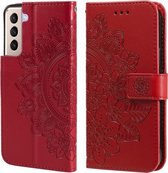 Voor Samsung Galaxy S21 5G 7-bloemblaadje Bloemen Embossing Patroon Horizontale Flip PU Lederen Case met Houder & Kaartsleuven & Portemonnee & Fotolijst (Rood)