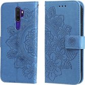 Voor OPPO A9 2020/A5 2020 7-bloemblaadje Bloemen Embossing Patroon Horizontale Flip PU Lederen Case met Houder & Kaartsleuven & Portemonnee & Fotolijst (Blauw)