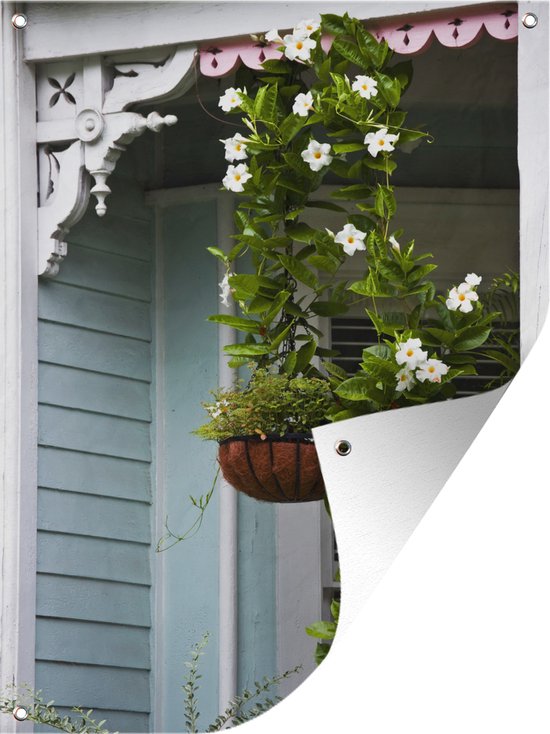 Tuin decoratie Hangplant hangt in de veranda - 30x40 cm - Tuindoek - Buitenposter