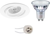 LED Spot Set - MASTER 927 36D VLE - Luxino Delton Pro - GU10 Fitting - DimTone Dimbaar - Inbouw Rond - Mat Wit - 4.9W - Warm Wit 2200K-2700K - Kantelbaar - Ø82mm