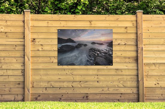 Coucher de soleil et eau courante sur la Chaussée des Géants en Irlande du Nord Affiche de jardin 120x80 cm - Toile de jardin / Toile d'extérieur / Peintures extérieur (Décoration de jardin)