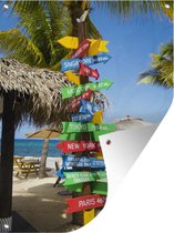 Tuinposter - Tuindoek - Tuinposters buiten - Gekleurde wegwijzer met wereldsteden op strand in Jamaica - 90x120 cm - Tuin
