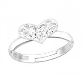 Ring meisje kind | Ring kinderen | Zilveren ring, roze hart met kristallen