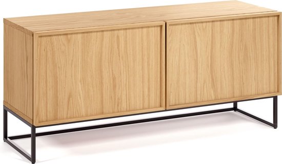 Kave Home - Taiana 2-deurs TV-meubel met eikenfineer en stalen frame in zwarte afwerking, 112 x 51 cm