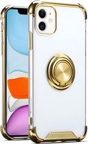 Hoesje Geschikt voor iPhone 12 / 12 Pro hoesje - Backcover met Ringhouder - Verstevigde hoeken - Transparant / Goud