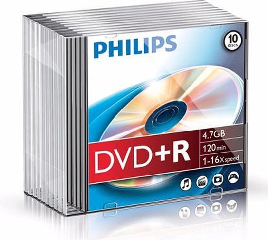 Philips DR4S6S10F - DVD+R - 4,7GB - Speed 16x - Slimcase - 10 stuks