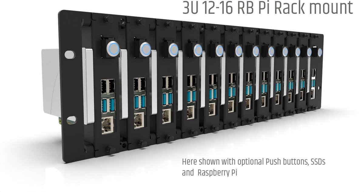 19” rackmount 3U for 12x RB Pi (expandable to 16) Front Removable