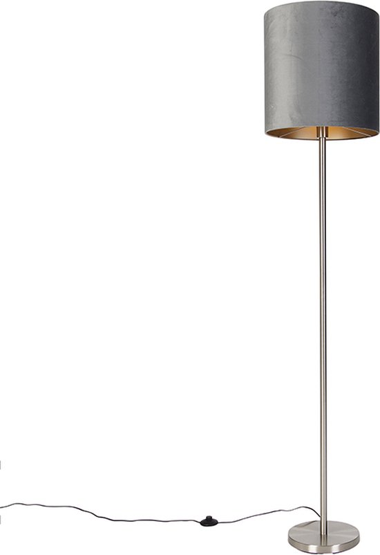 QAZQA simplo - Moderne Vloerlamp | Staande Lamp met kap - 1 lichts - H 1840 mm - Grijs - Woonkamer | Slaapkamer | Keuken