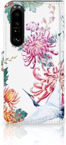 Telefoonhoesje Sony Xperia 1 III Wallet Bookcase Bird Flowers