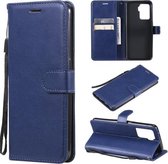 Voor OPPO Reno5 F Effen Kleur Horizontale Flip Beschermende Lederen Case met Houder & Kaartsleuven & Portemonnee & Fotolijst & Lanyard (Blauw)