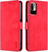 Voor Xiaomi Redmi Note 10 5G AZNS Huid Voelen Kalf Textuur Horizontale Flip Lederen Case met Kaartsleuven & Houder & Portemonnee (Rood)